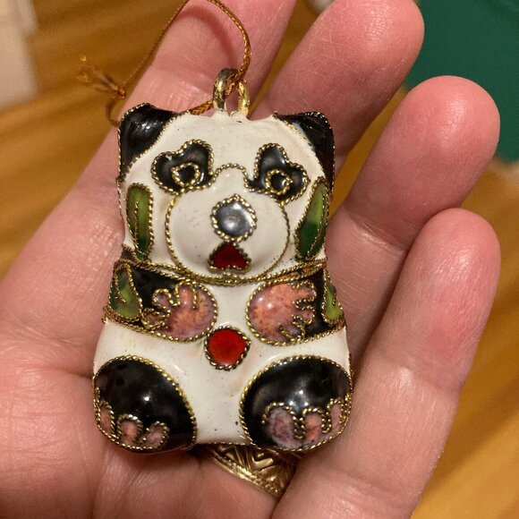 Vintage Cloisonne Panda Hanging Ornament - Picture 1 of 5